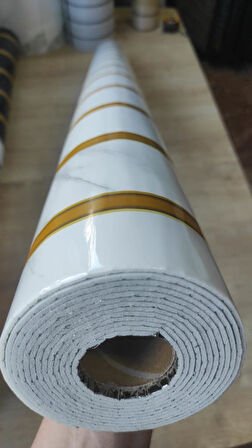 120cmx300cm Tek Parça Yapışkanlı Rulo Gold Çizgili Mermer Desenli Duvar Paneli Kağıdı QM0136