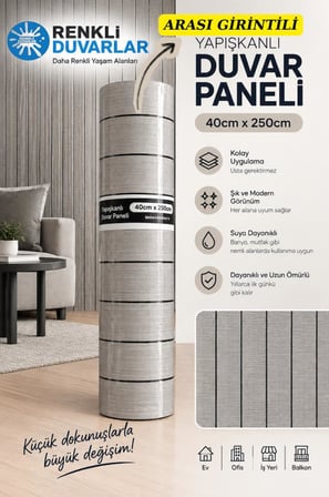 40Cmx250Cm Açık Gri 3D Girintili Yapışkanlı Sxp Akustik Lambiri Desenli Duvar Paneli Kağıdı Kül