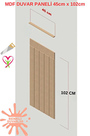 45x102 (1 ADET) Dekoratif, Duvar Çıtası Ham Ahşap Duvar Paneli, Boyanabilir, Ham, Mdf Panel