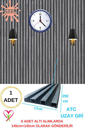 17x290cm 1 Adet ATC Uzay Gri Model Prefabrik Ofis Konut Dekoratif PVC Kaplama Lambiri Duvar Paneli