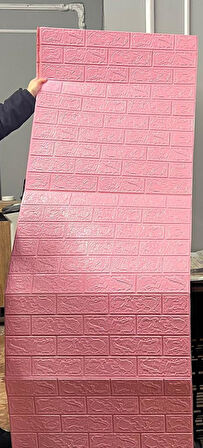 70x500cm (3,5 m2) 1 Adet Pembe Kendinden Yapışkanlı Duvar Kağıdı Esnek Köpük Paneli 3d Tuğla Desen