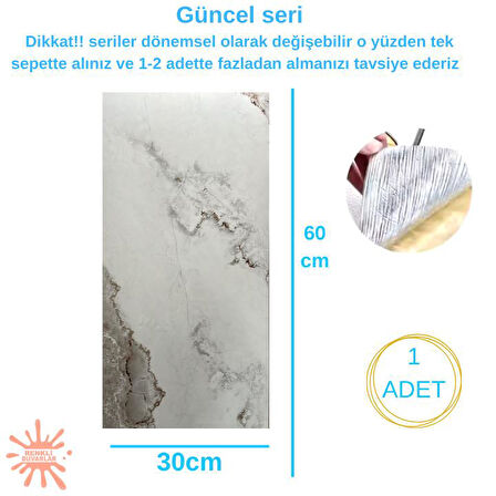 BS1765 Kendinden Yapışkanlı 1Adet 30x60cm Mermer Desenli Esnek Karavan Banyo Wc Duvar Kaplama Paneli