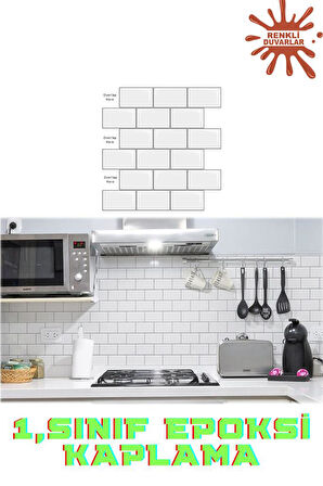 30×30cm White Stone Epoksi 1 Adet 3D Yapışkanlı Kaplama Duvar Sticker Panel Mutfak Banyo Salon Ofis