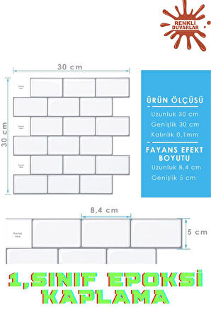 30×30cm White Stone Epoksi 1 Adet 3D Yapışkanlı Kaplama Duvar Sticker Panel Mutfak Banyo Salon Ofis