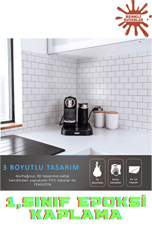 30×30cm White Stone Epoksi 1 Adet 3D Yapışkanlı Kaplama Duvar Sticker Panel Mutfak Banyo Salon Ofis