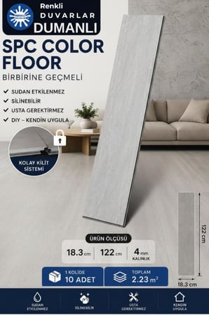2,23m² Alan Kaplar SPC Parke 4+1mm Plastik Suya Dayanıklı Kilitli Geçmeli Zemin Kaplama DUMANLI