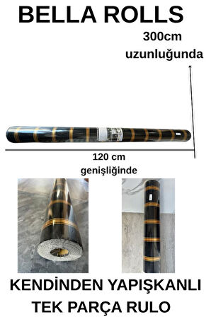 120cmx300cm Tek Parça Yapışkanlı Rulo Gold Çizgili Düz Parlak Siyah Duvar Paneli Kağıdı Şile QM0132