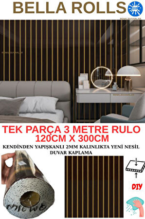 120cmx300cm Tek Parça Yapışkanlı Rulo Gold Çizgili Eskitme Parlak Duvar Paneli Kağıdı Pendik QM0140