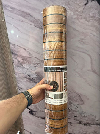 60cmx250cm 1 Adet Kahverengi 3D Yapışkanlı SXP Akustik Lambiri Desenli Duvar Paneli Kağıdı 3115-1 