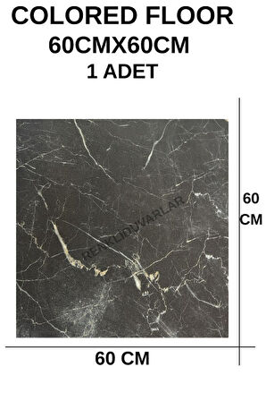60cmx60cm Siyah Mermer Desenli Pvc-Lvt Yapışkanlı Yer Kaplama Paneli Kauçuklu Floor Banyo WC S74P