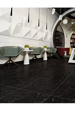 60cmx60cm Siyah Mermer Desenli Pvc-Lvt Yapışkanlı Yer Kaplama Paneli Kauçuklu Floor Banyo WC S74P