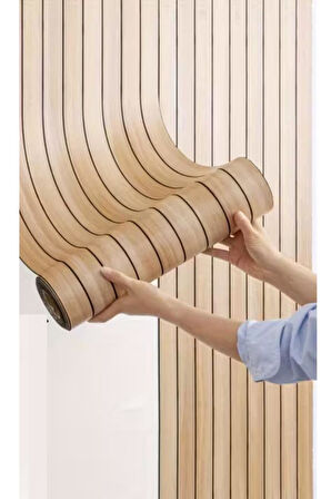 60cm x 280cm 1 Adet Kendinden Yapışkanlı krem Lambiri Desenli Duvar Paneli Kağıdı YG002