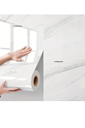 60cm x 280cm Tek Parça Rulo Shiny Beyaz Mermer Desenli Banvo Salon Wc Yapışkanlı Duvar Paneli Kağıdı