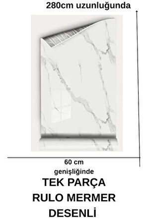 60cm x 280cm Tek Parça Rulo Shiny Beyaz Mermer Desenli Banvo Salon Wc Yapışkanlı Duvar Paneli Kağıdı
