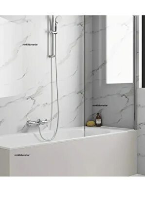 60cm x 280cm Tek Parça Rulo Shiny Beyaz Mermer Desenli Banvo Salon Wc Yapışkanlı Duvar Paneli Kağıdı
