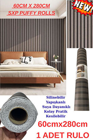 60cm x 280cm 1 Adet Kendinden Yapışkanlı Kömür Gri Lambiri Desenli Duvar Paneli Kağıdı GS8002