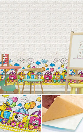 70x77cm 1 Adet Tren Bulut Bebek Odası Kreş Kendinden Yapışkanlı 3D Dekoratif Duvar Paneli KağıdıNW30