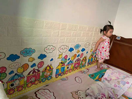 70x77cm 1 Adet Tren Bulut Bebek Odası Kreş Kendinden Yapışkanlı 3D Dekoratif Duvar Paneli KağıdıNW30