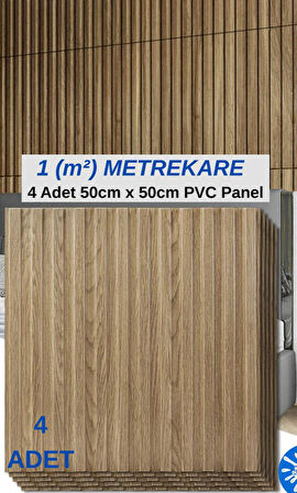 1m² (50cmx50cm 4 Adet)Kahverengi 3D ABS PVC Malzeme Dayanıklı Duvar Paneli Silinebilir Lambiri Panel