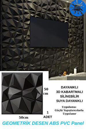 50cm x 50cm 1 Adet 3D Abs Malzeme PVC Dayanıklı Duvar Paneli Silinebilir Geometrik Model Panel
