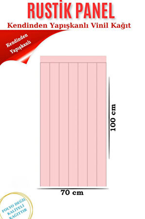 70cmx100cm 1Adet Rustik Model Pembe Yapışkanlı Vinil Duvar Kağıdı Çıta Lambiri Panel Desenli 