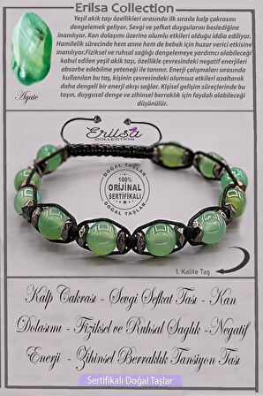 Sertifikalı AAA+ Kalite Gerçek Terahertz - Yeşil Akik Taşı Bileklik - Ayarlamalı