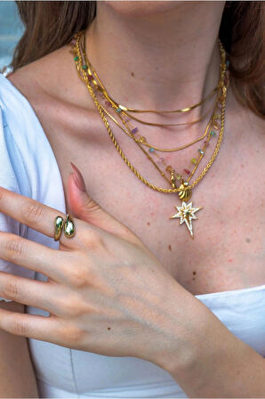 Zirkon Taşlı Kuzey Yıldızı Paslanmaz Çelik Kolye