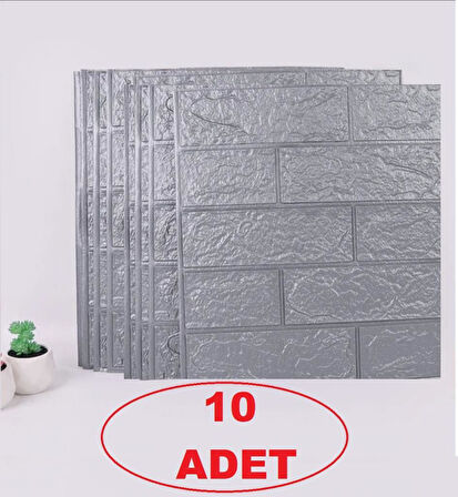 10 adet 35x38cm Gri Kendinden Yapışkanlı Duvar Kağıdı Esnek Köpük Panel 3d Tuğla Desen