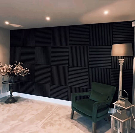 50x50cm 1 Adet Siyah Renk Akustik Panel 3mm Keçe Ve 8mm Mdflam Salon Ofis Duvar Çıtası Paneli Cide