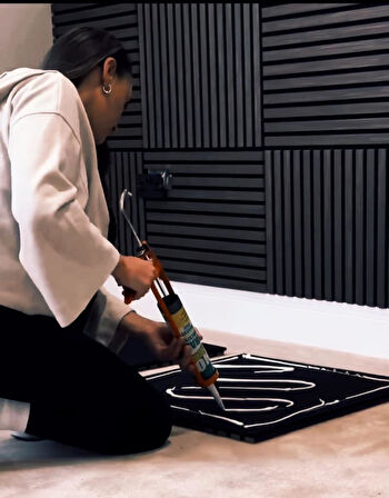 50x50cm 1 Adet Siyah Renk Akustik Panel 3mm Keçe Ve 8mm Mdflam Salon Ofis Duvar Çıtası Paneli Cide
