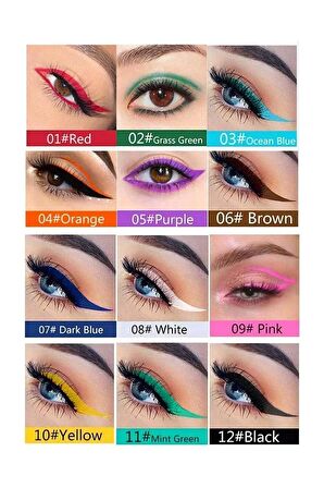 12 Renkli Neon Eyeliner Yağlı Göz Kalemi Seti