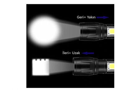 Süper Parlak 3 Fonksiyonlu Usb Şarjlı Flaşörlü Led El Feneri Acil Durum-Kamp Feneri 5W Polis Feneri