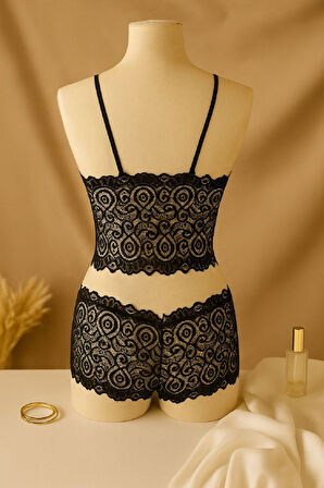 Kadın Siyah Dantel Bralet Şort Takımı – Şık, Zarif Ve Feminen İç Giyim