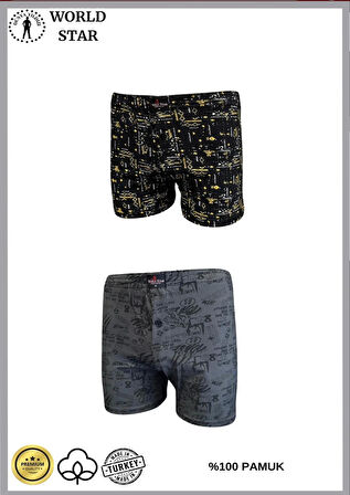 2'li Likralı Pamuklu Renkli Erkek Boxer