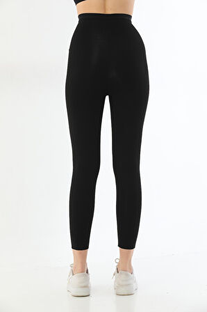 Siyah Mı 2711 Lazer Kesim Fermuarlı Uzun Tayt