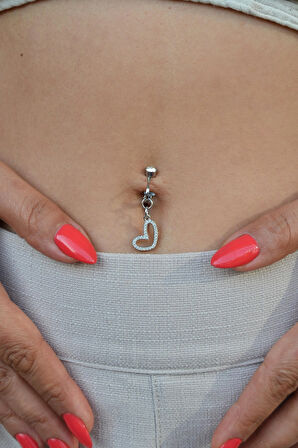 Deliksiz Göbek Piercingi Kalp Model Kalp Charmlı Mıknatıslı Göbek Piercingi