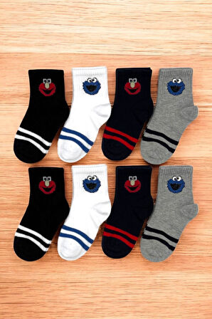 8 Çift Burun Dikişsiz Kurabiye Canavarı Desenli Çocuk Soket