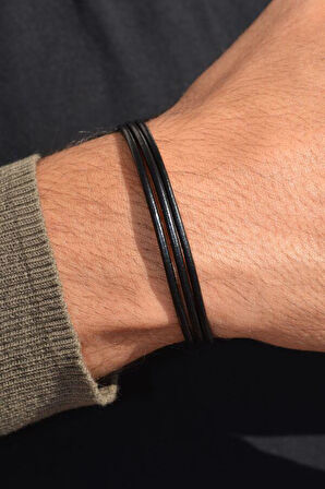 Erkek İnce Deri Bileklik Siyah İnce Erkek Deri Bileklik