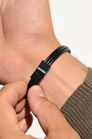 Erkek İnce Deri Bileklik Siyah İnce Erkek Deri Bileklik