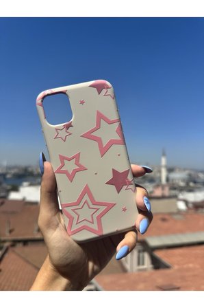 Redmi 14C Uyumlu Pembe Yıldızlar Tasarımlı Telefon Kılıfı - Krem