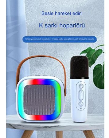 Rgb Işıkl Mikrofonlu Taşınabilir Bluetooth Hoparlör Kablosuz Karaoke Müzik Eğlence  KARAOKE Hoparlör MAVİ