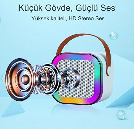 Rgb Işıkl Mikrofonlu Taşınabilir Bluetooth Hoparlör Kablosuz Karaoke Müzik Eğlence  KARAOKE Hoparlör MAVİ