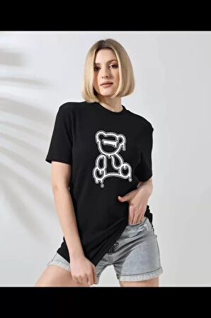 Reka Moda Unisex Bisiklet Yaka Baskılı T-Shirt - Siyah