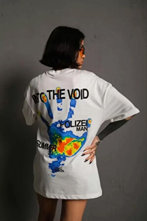 Reka Moda Unisex Bisiklet Yaka Baskılı Oversize T-Shirt - Beyaz