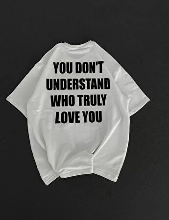 Reka Moda Unisex Bisiklet Yaka Baskılı Oversize T-Shirt - Beyaz