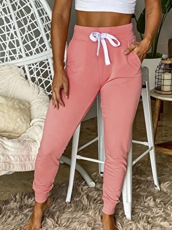 Reka Moda Kadın Kısa Kollu Madonna Yaka Viskon Crop Bluz Cepli Iki Iplik Eşofman Takım