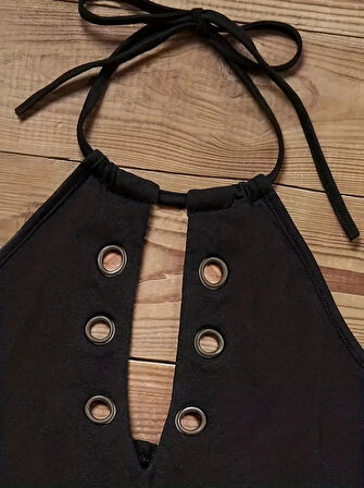 Reka Moda Kadın Kuş Gözü Ve Dekolte Detay Boyundan Bağlamalı Viskon Bluz