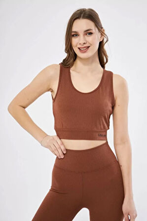 Reka Moda Fitilli Baskılı Crop - Kahve