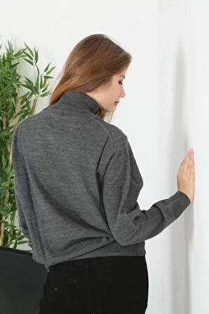 Reka Moda Unisex Tam Boğazlı Balıkçı Yaka Dokuma Triko - Füme