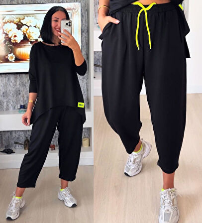 Reka Moda Kadın Iki Iplik Viskon Pamuk Kumaş Arma Detaylı Ikili Takım